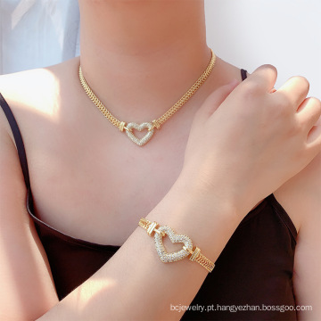 Shangjie Oem Joyas Colares &amp; Bracelet Gold Batingy Jewelry Conjunto de jóias de moda única Cadeia cubana grossa Coração coreano Jóias femininas Conjunto de jóias